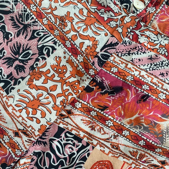 Fillity Boho Print Medium Waist Silk Flare Long Pants - Picture 8 of 9